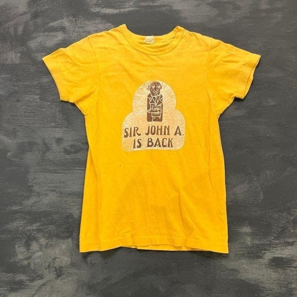 Vintage Sir John A Records Shirt Mens Small Yellow 1960s Ottawa Canada